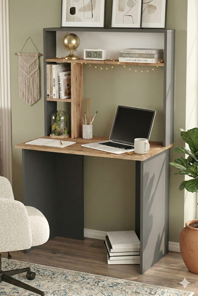 Bremen Çalışma Masası Kitaplık Raf Çam-Antrasit BR2-AA