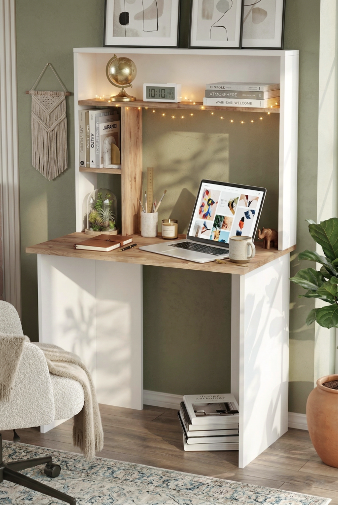 Bremen Çalışma Masası Kitaplık Raf Çam-Beyaz BR2-AW