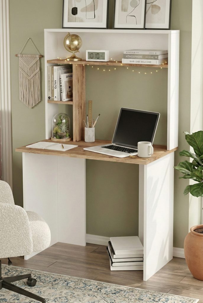 Bremen Çalışma Masası Kitaplık Raf Çam-Beyaz BR2-AW