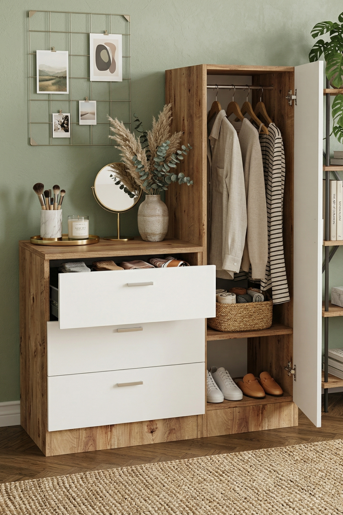 Nancy Aynalı Şifonyer Gardırop Çam-Beyaz CC6-AW