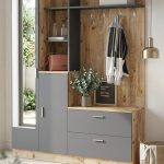 Wisdom Vestiyer Ayakkabılık Portmanto Aynalı Raf Çam-Antrasit DD5-AA