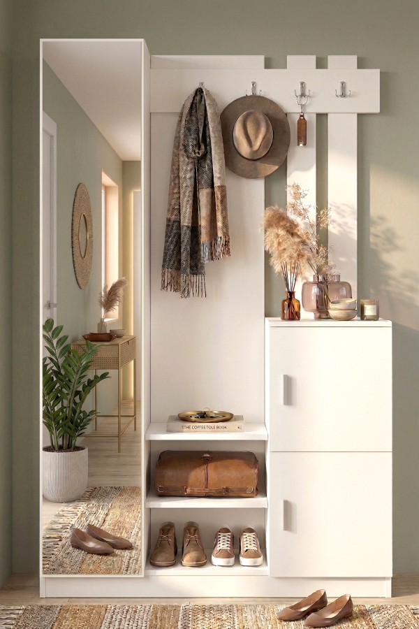 Roger Vestiyer Portmanto Ayakkabılık Beyaz DD7-W