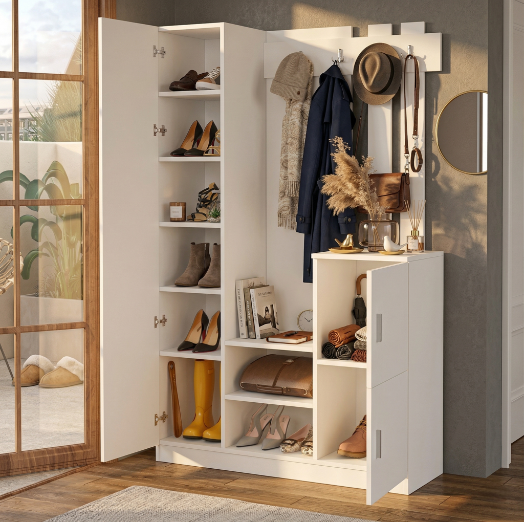 Roger Vestiyer Portmanto Ayakkabılık Beyaz DD7-W