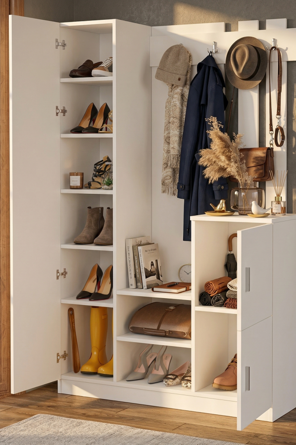 Roger Vestiyer Portmanto Ayakkabılık Beyaz DD7-W