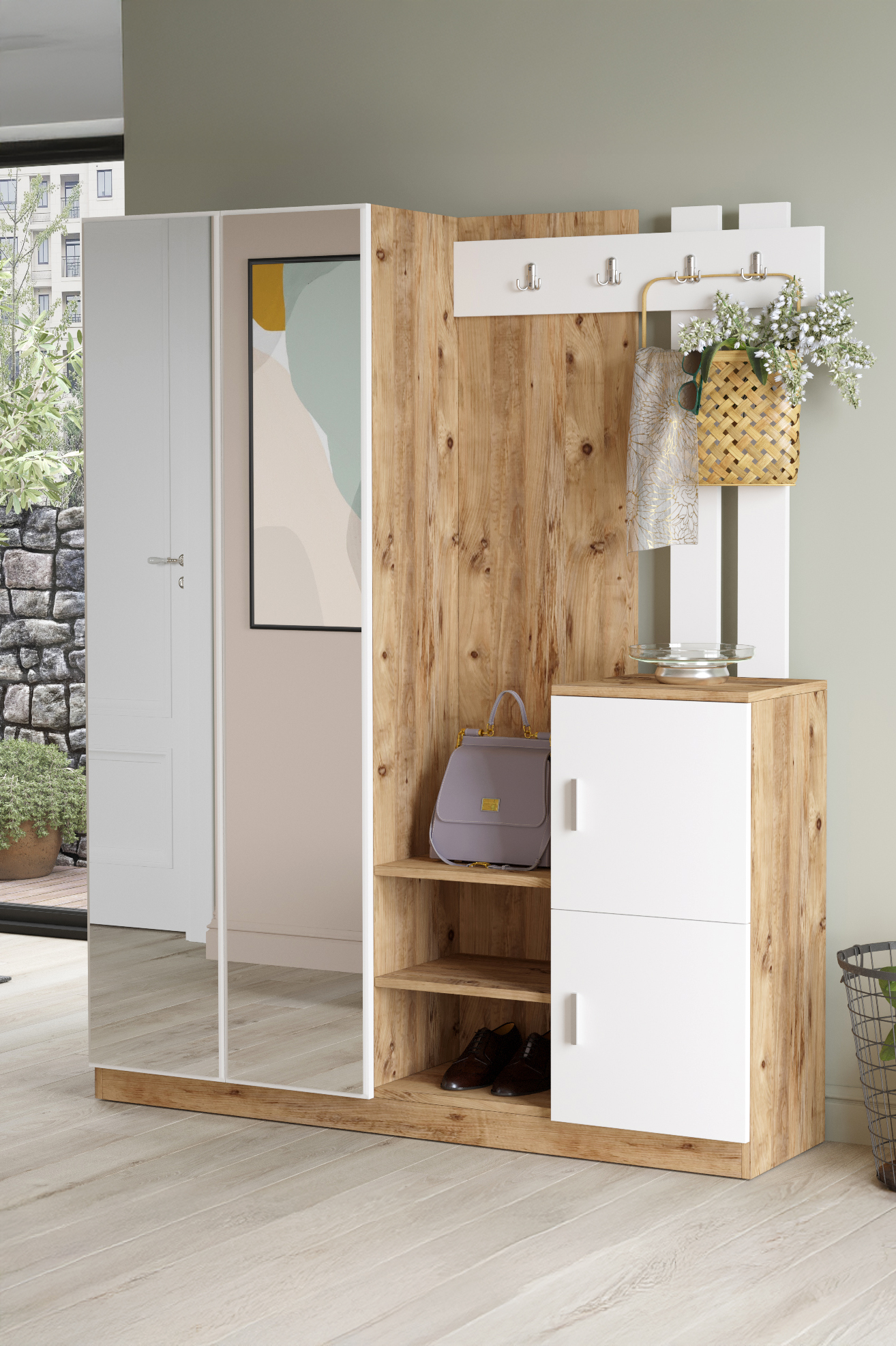 Visor Vestiyer Portmanto Ayakkabılık Çam-Beyaz DD8-AW