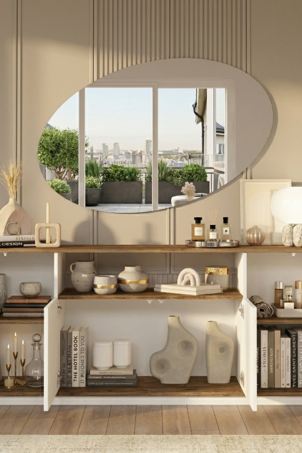 Future Konsol 4 Kapaklı Raflı 180cm Çam-Beyaz FR15-AW