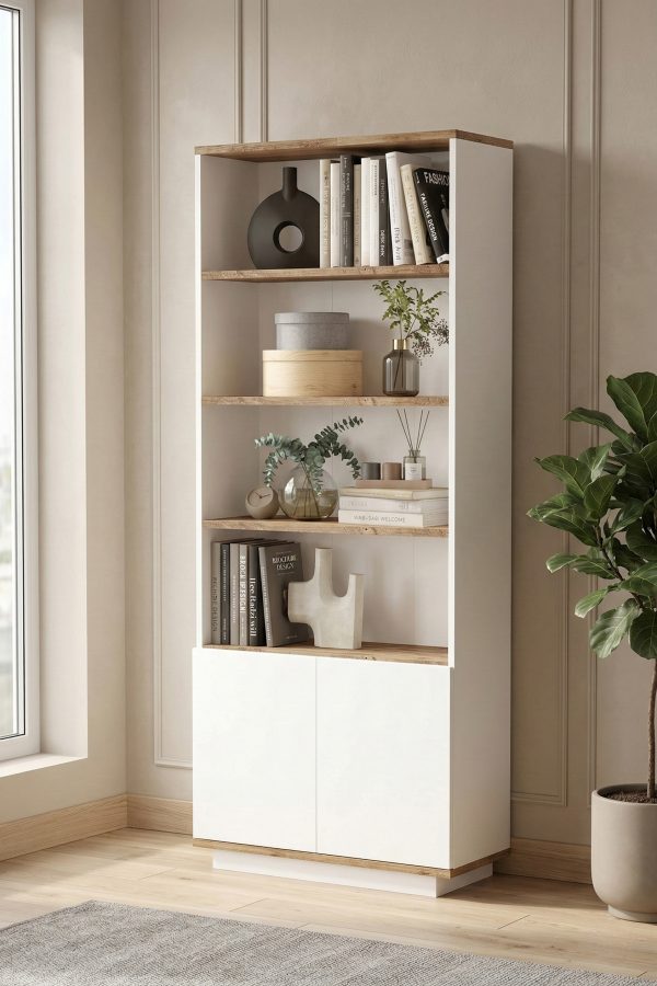 Future Kitaplık Raf 2 Kapaklı Raflı 168cm Çam-Beyaz FR16-AW