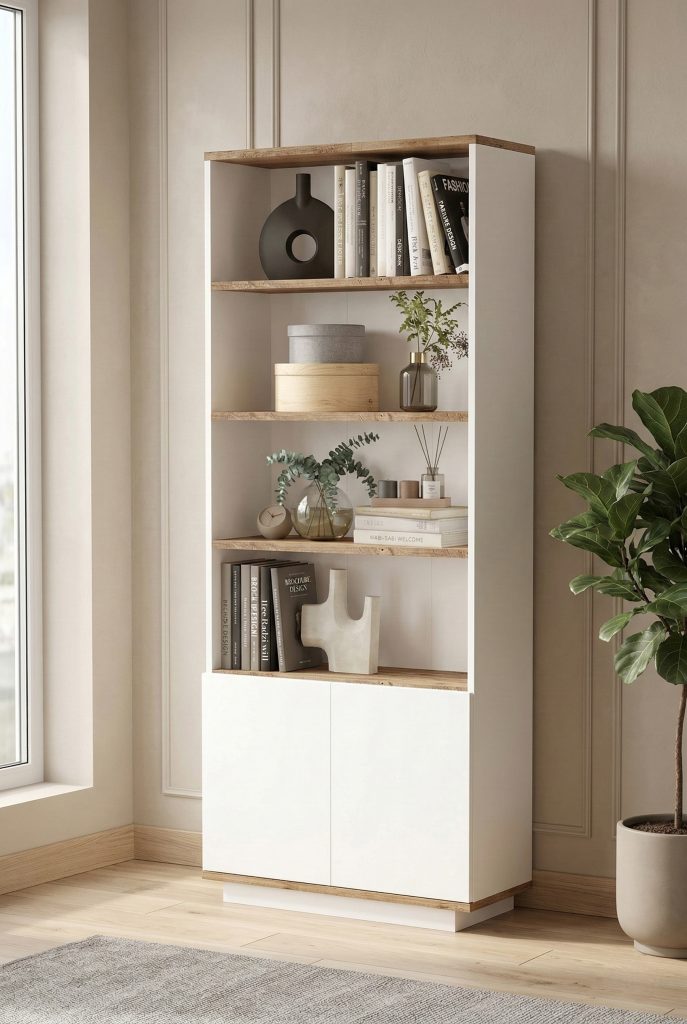 Future Kitaplık Raf 2 Kapaklı Raflı 168cm Çam-Beyaz FR16-AW