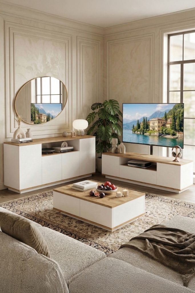 Future Tv Ünitesi Orta Sehpa Konsol 3'Lü Set Çam-Beyaz FR18-AW