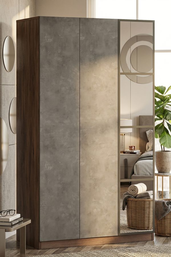New Home 3 Kapaklı Çekmeceli Aynalı Gardırop Elbise Dolabı HM1-CG