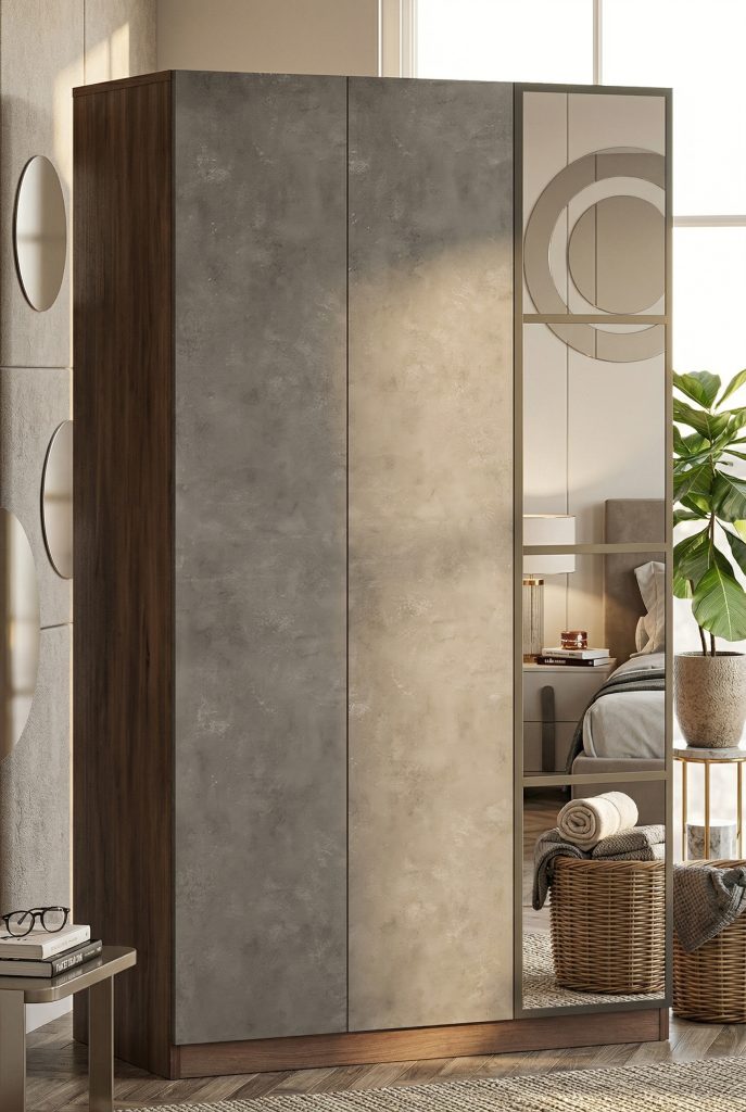 New Home 3 Kapaklı Çekmeceli Aynalı Gardırop Elbise Dolabı HM1-CG