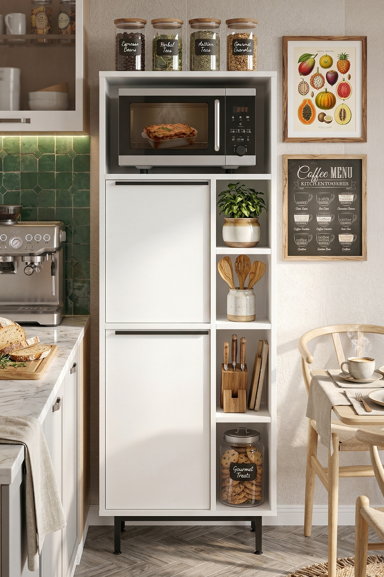 Ocean Mutfak Kiler Dolabı Mikrodalga 2 Kapaklı Raflı Metal Ayaklı Beyaz ON10A-W