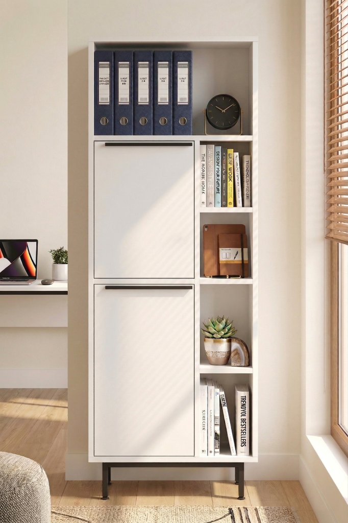 Ocean Ofis Klasör Dolabı Kitaplık 2 Kapaklı Metal Ayaklı Beyaz ON10B-W