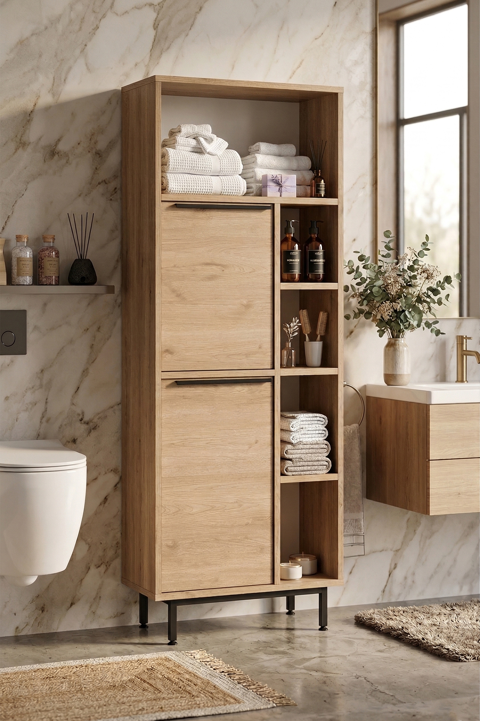 Ocean Banyo Dolabı Çok Amaçlı Dolap 2 Kapaklı Metal Ayaklı Sepet ON10C-S