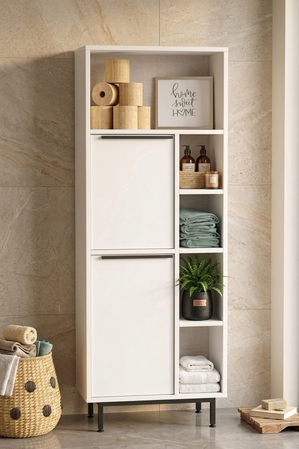 Ocean Banyo Dolabı Çok Amaçlı Dolap 2 Kapaklı Metal Ayaklı Beyaz ON10C-W