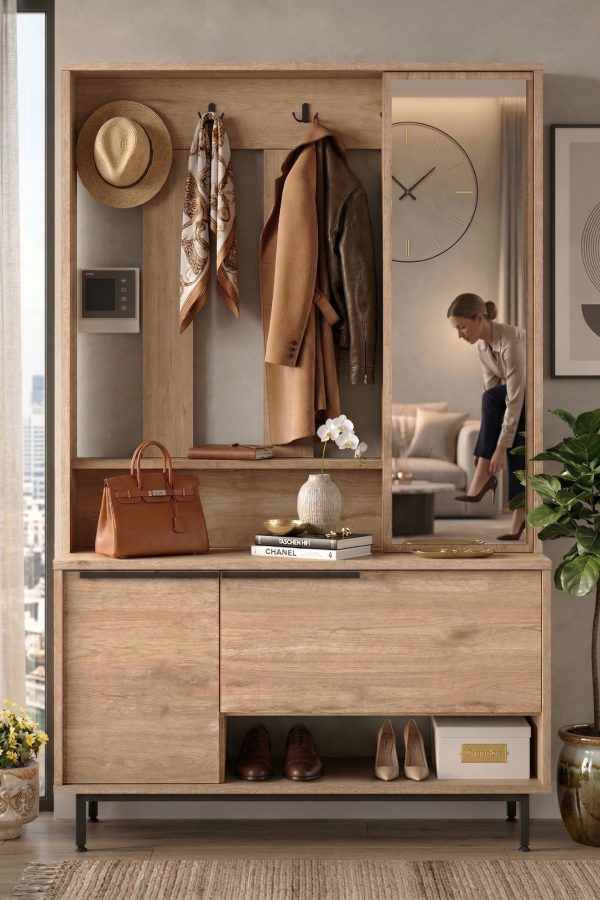 Ocean Portmanto Vestiyer Ayakkabılık Aynalı Metal Ayaklı Sepet ON11-S