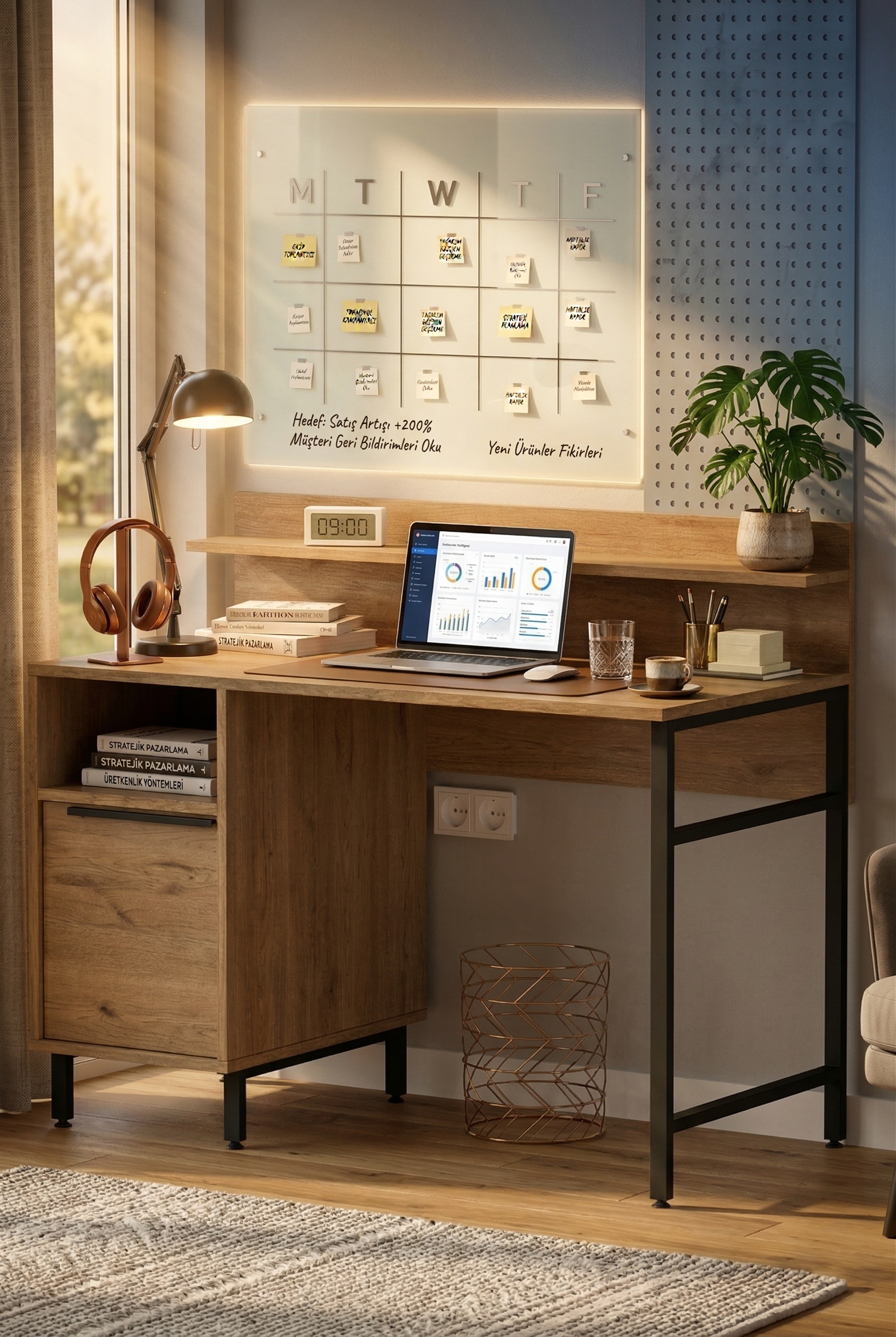 Ocean Çalışma Masası Raflı Dolaplı Metal Ayaklı  Sepet ON16-S