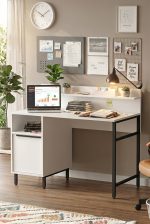 Ocean Çalışma Masası Raflı Dolaplı Metal Ayaklı  Beyaz ON16-W