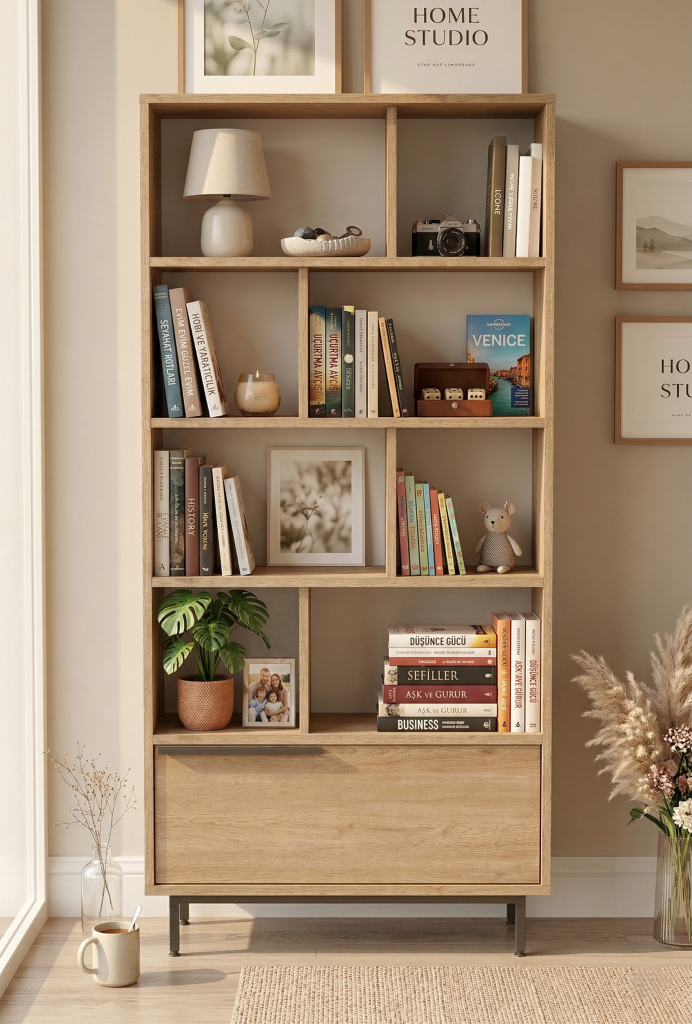 Ocean Kitaplık Raf Metal Ayaklı 176cm Kapaklı Sepet ON4-S