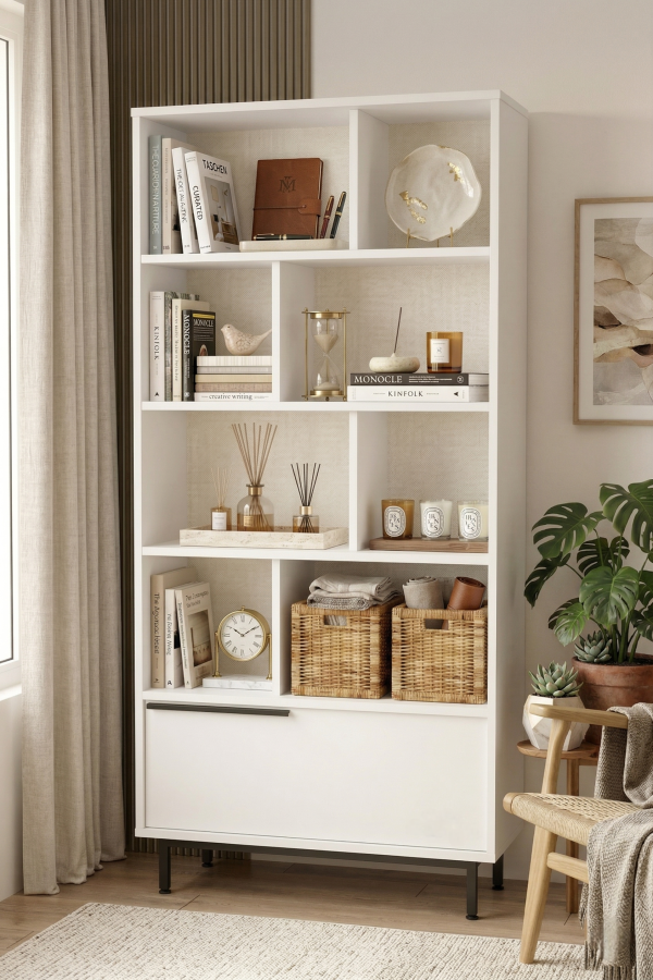 Ocean Kitaplık Raf Metal Ayaklı 176cm Kapaklı Beyaz ON4-W