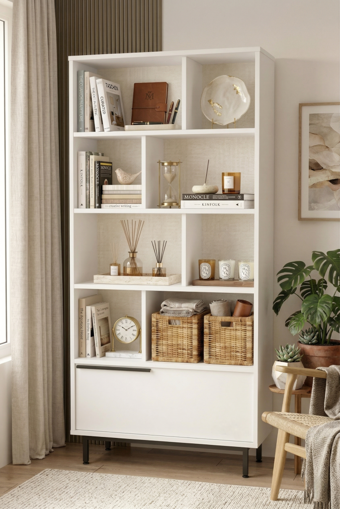 Ocean Kitaplık Raf Metal Ayaklı 176cm Kapaklı Beyaz ON4-W