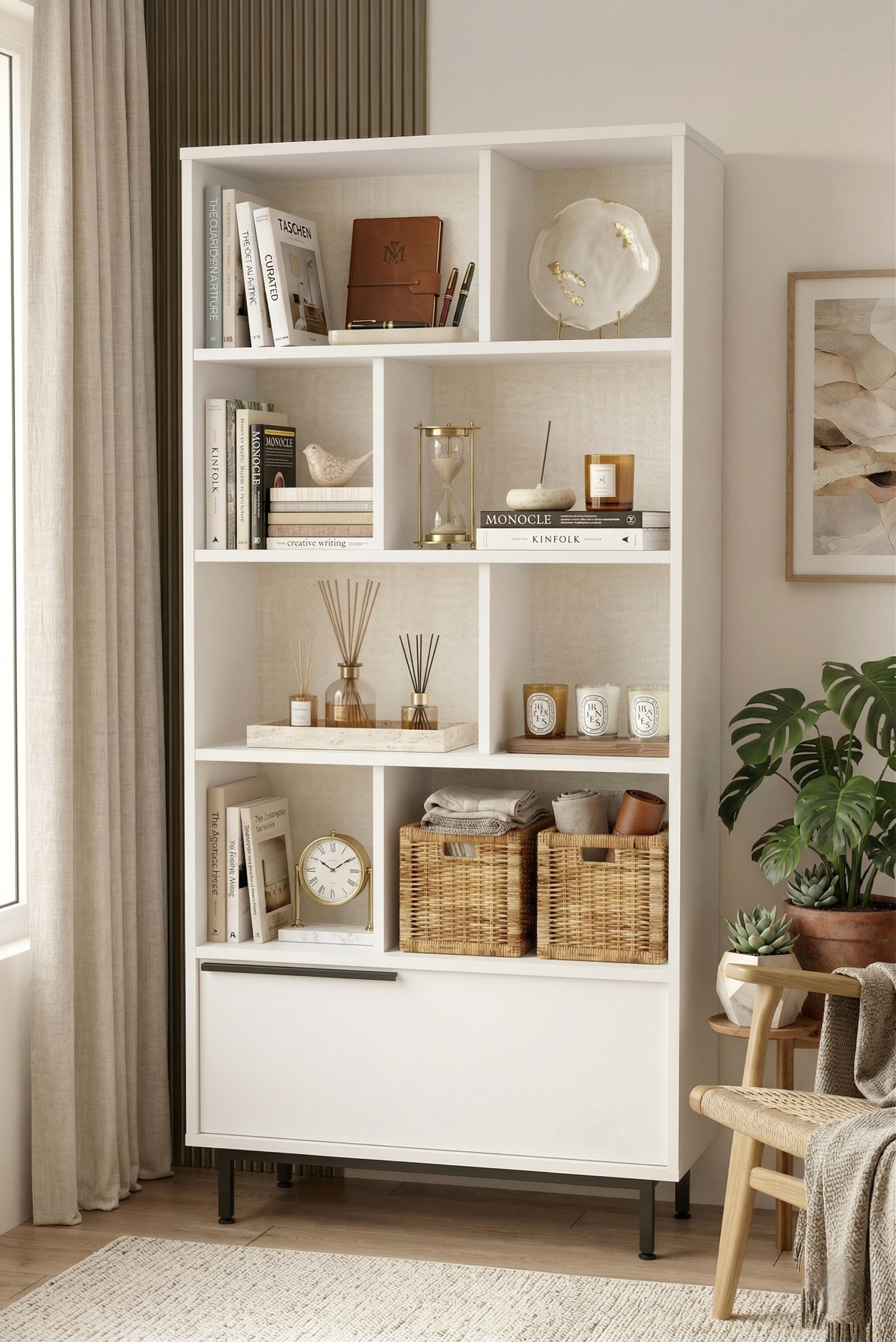 Ocean Kitaplık Raf Metal Ayaklı 176cm Kapaklı Beyaz ON4-W