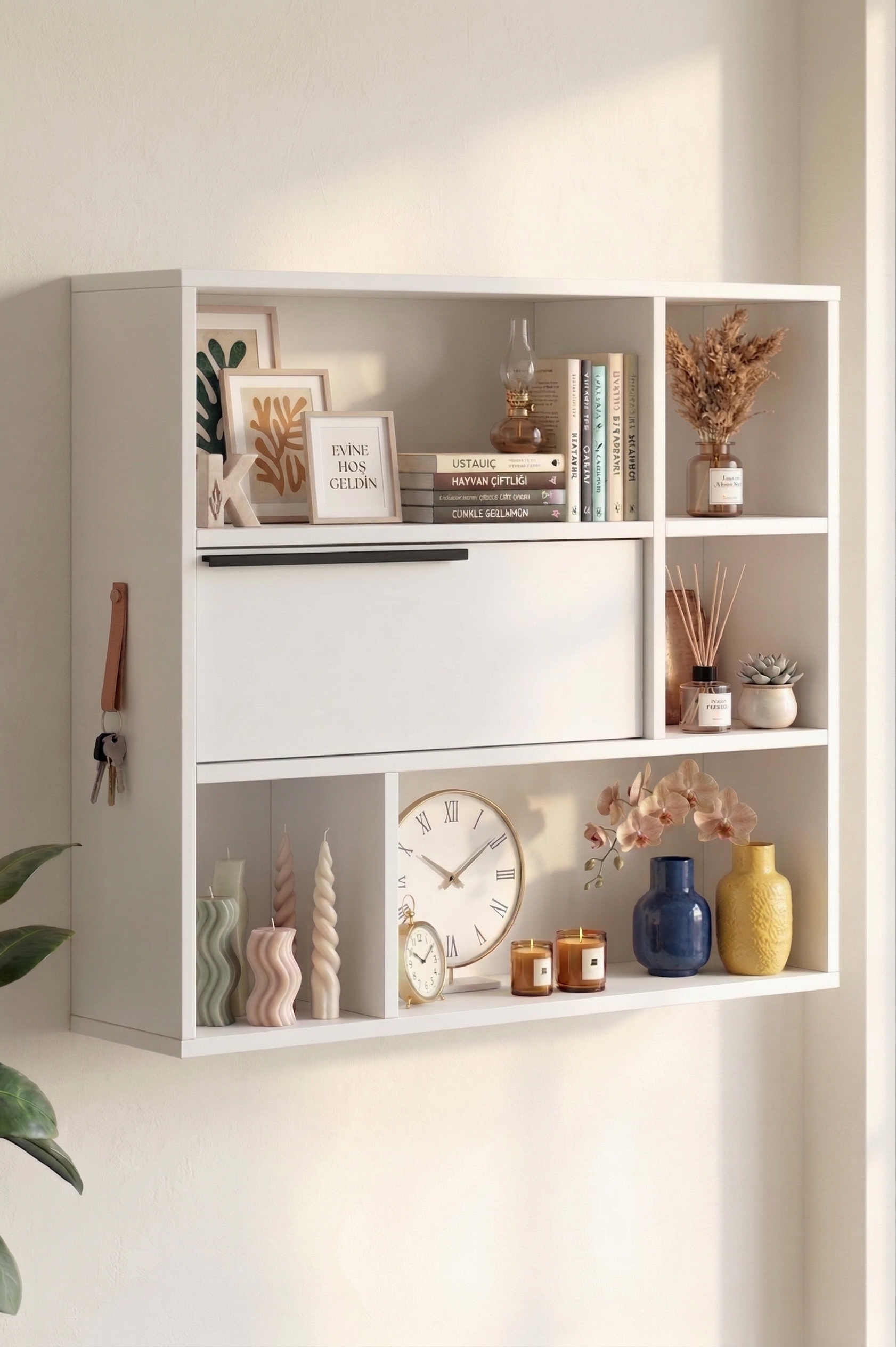 Ocean Duvar Rafı Kitaplık Kapaklı Beyaz ON5-W