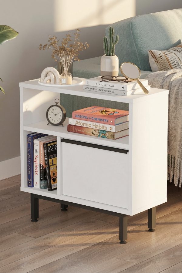 Ocean Yan Sehpa Komodin Kapaklı Metal Ayaklı  Beyaz ON6-W