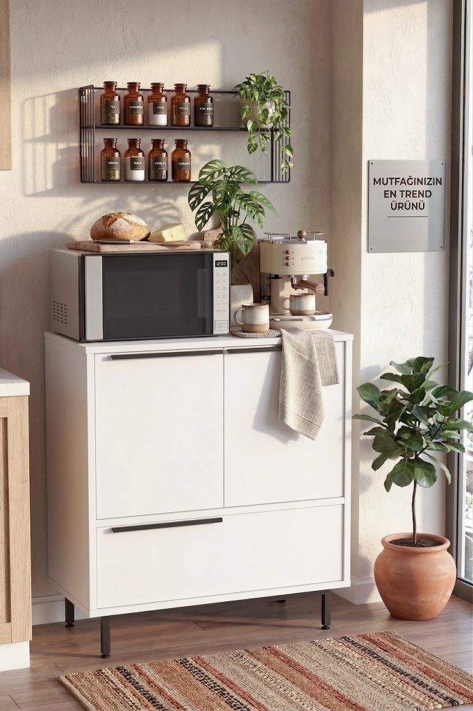 Ocean Mutfak Dolabı Mikrodalga 3 Kapaklı Metal Ayaklı Beyaz ON8A-W