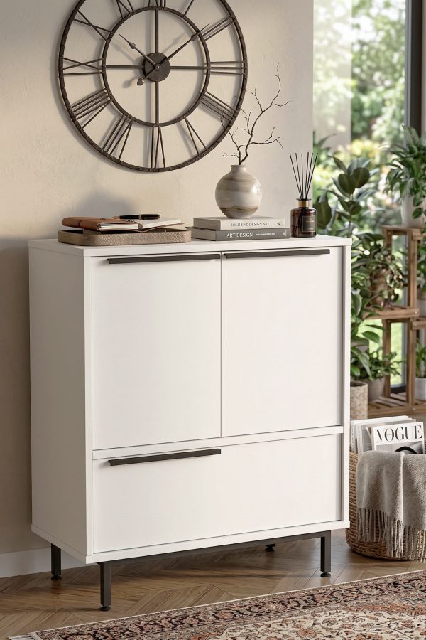 Ocean Ofis Dolabı 3 Kapaklı Metal Ayaklı Beyaz ON8B-W