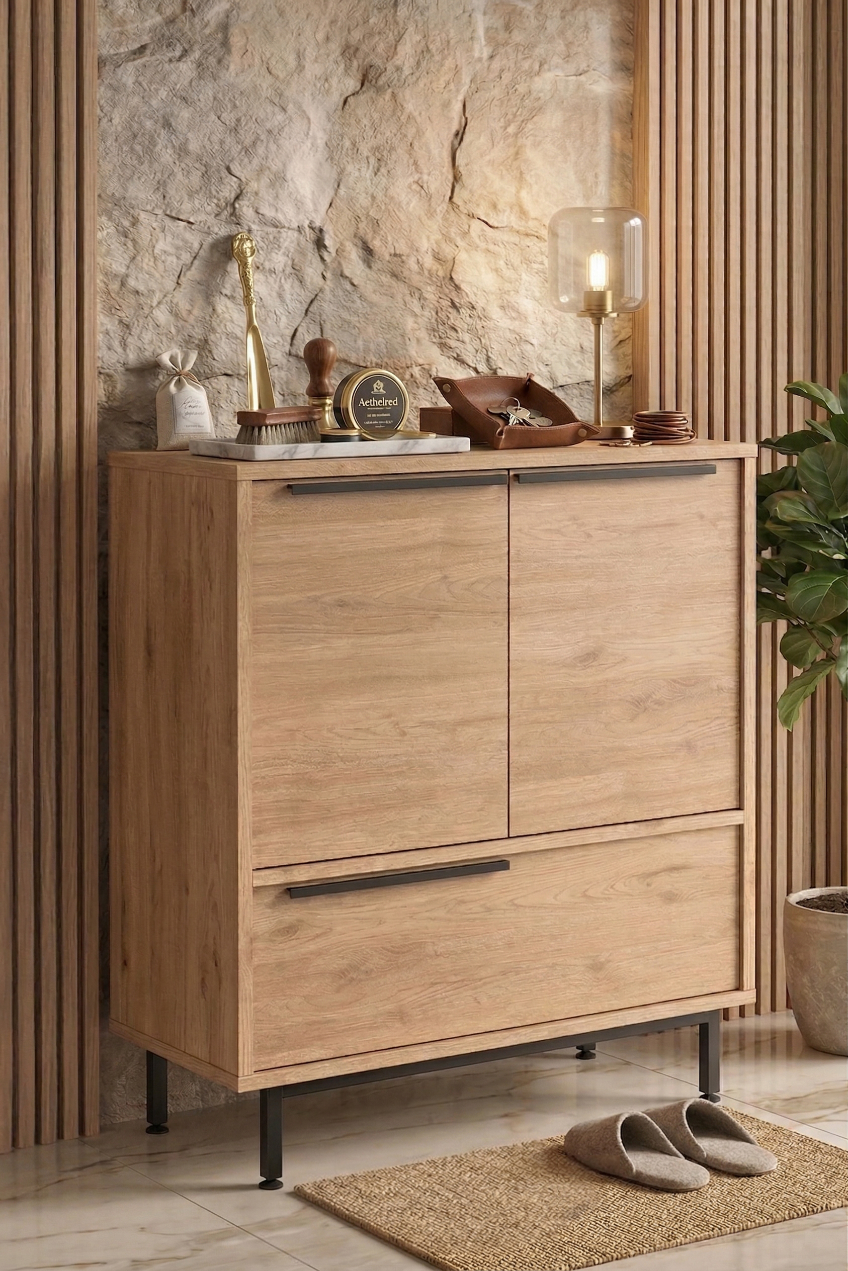 Ocean Ayakkabılık Çok Amaçlı Dolap 3 Kapaklı Metal Ayaklı Sepet ON8C-S