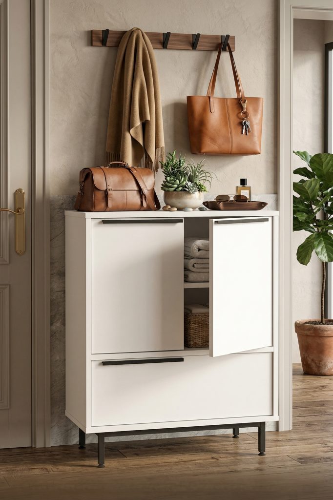 Ocean Ayakkabılık Çok Amaçlı Dolap 3 Kapaklı Metal Ayaklı Beyaz ON8C-W