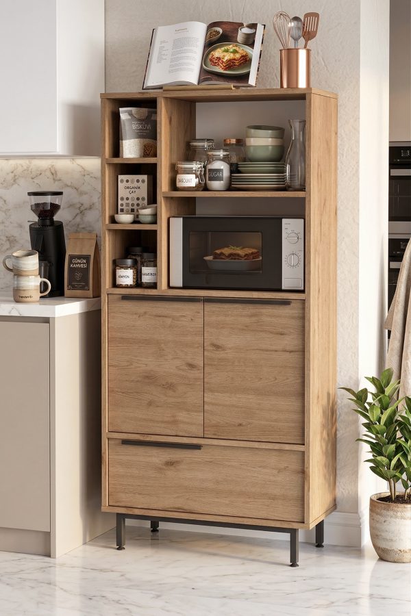 Ocean Mutfak Kiler Dolabı Mikrodalga 3 Kapaklı Raflı Metal Ayaklı Sepet ON9A-S