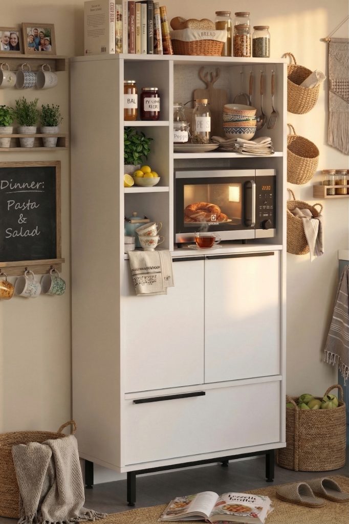 Ocean Mutfak Kiler Dolabı Mikrodalga 3 Kapaklı Raflı Metal Ayaklı Beyaz ON9A-W