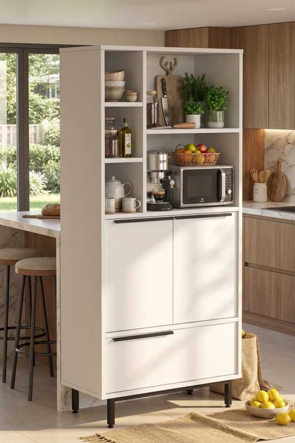 Ocean Mutfak Kiler Dolabı Mikrodalga 3 Kapaklı Raflı Metal Ayaklı Beyaz ON9A-W