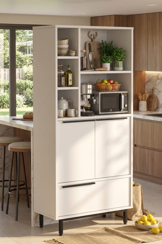 Ocean Mutfak Kiler Dolabı Mikrodalga 3 Kapaklı Raflı Metal Ayaklı Beyaz ON9A-W