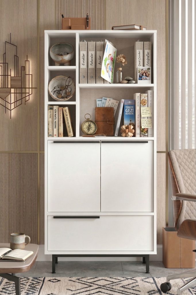 Ocean Ofis Klasör Dolabı Kitaplık 3 Kapaklı Metal Ayaklı Beyaz ON9B-W