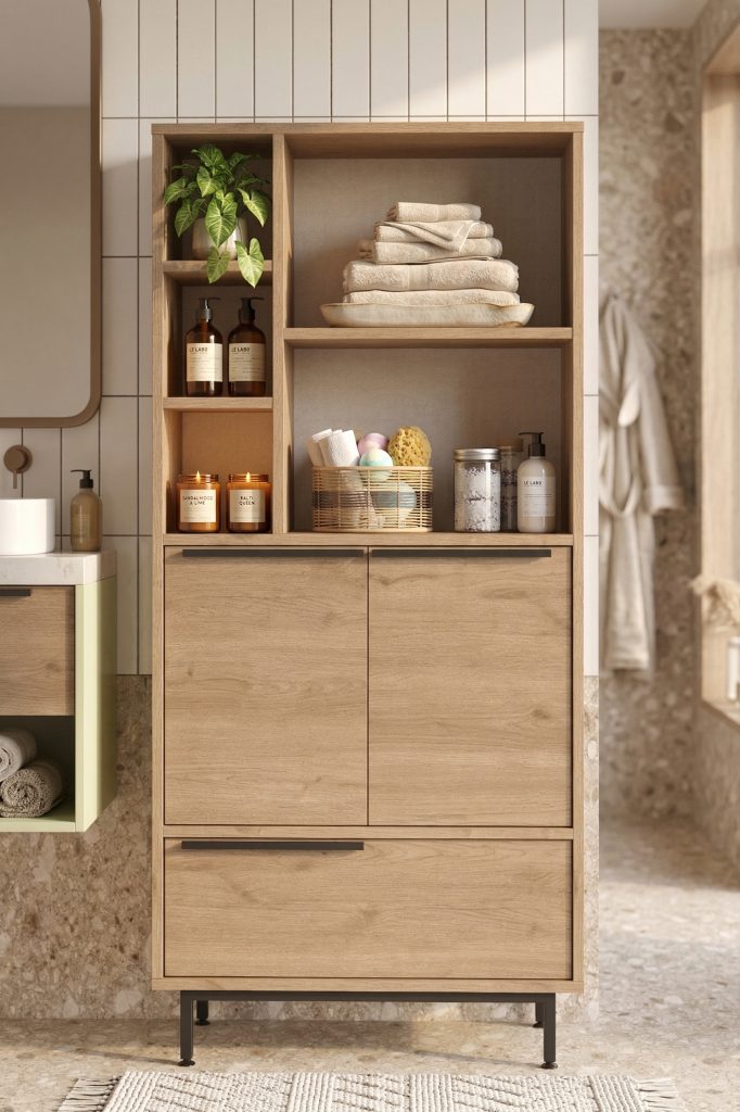 Ocean Banyo Dolabı Çok Amaçlı Dolap 3 Kapaklı Metal Ayaklı Sepet ON9C-S