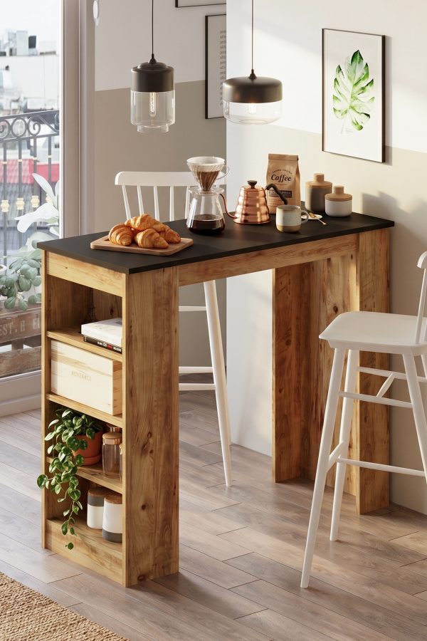 Style Bar Masası Mutfak Yemek Masası Siyah-Atlantik Çam ST1-LA