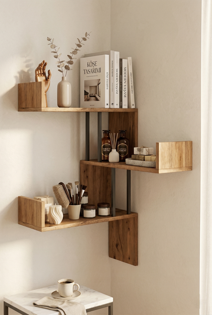 Voyage Köşe Duvar Rafı Kitaplık VG17-A