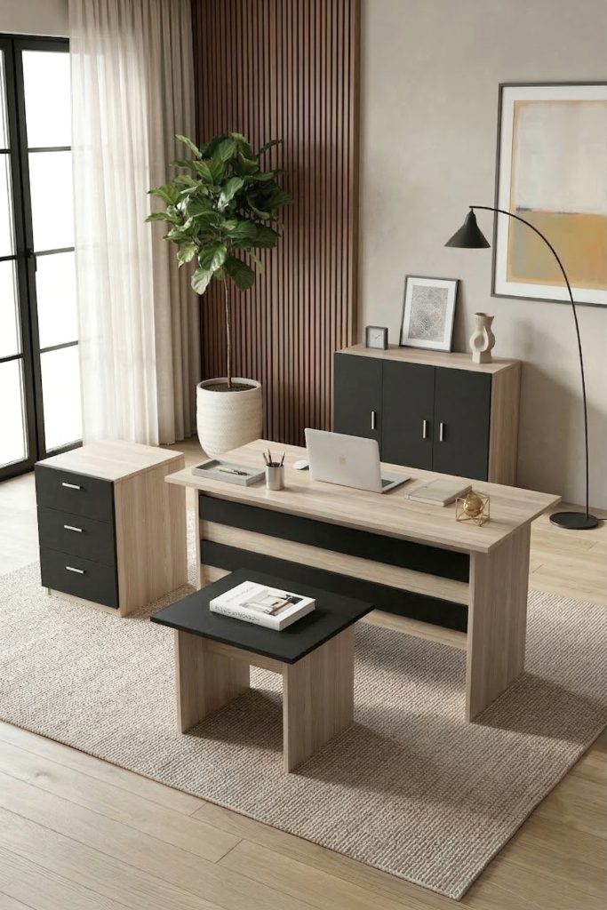 Vario ABCE Ofis Büro Masa Takımı Meşe-Siyah VO12-OB