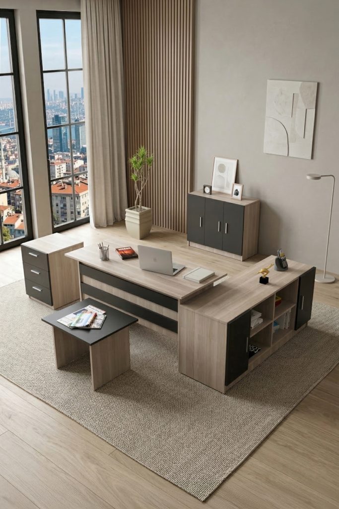 Vario ABCEF Ofis Büro Masa Takımı Meşe-Siyah VO16-OB