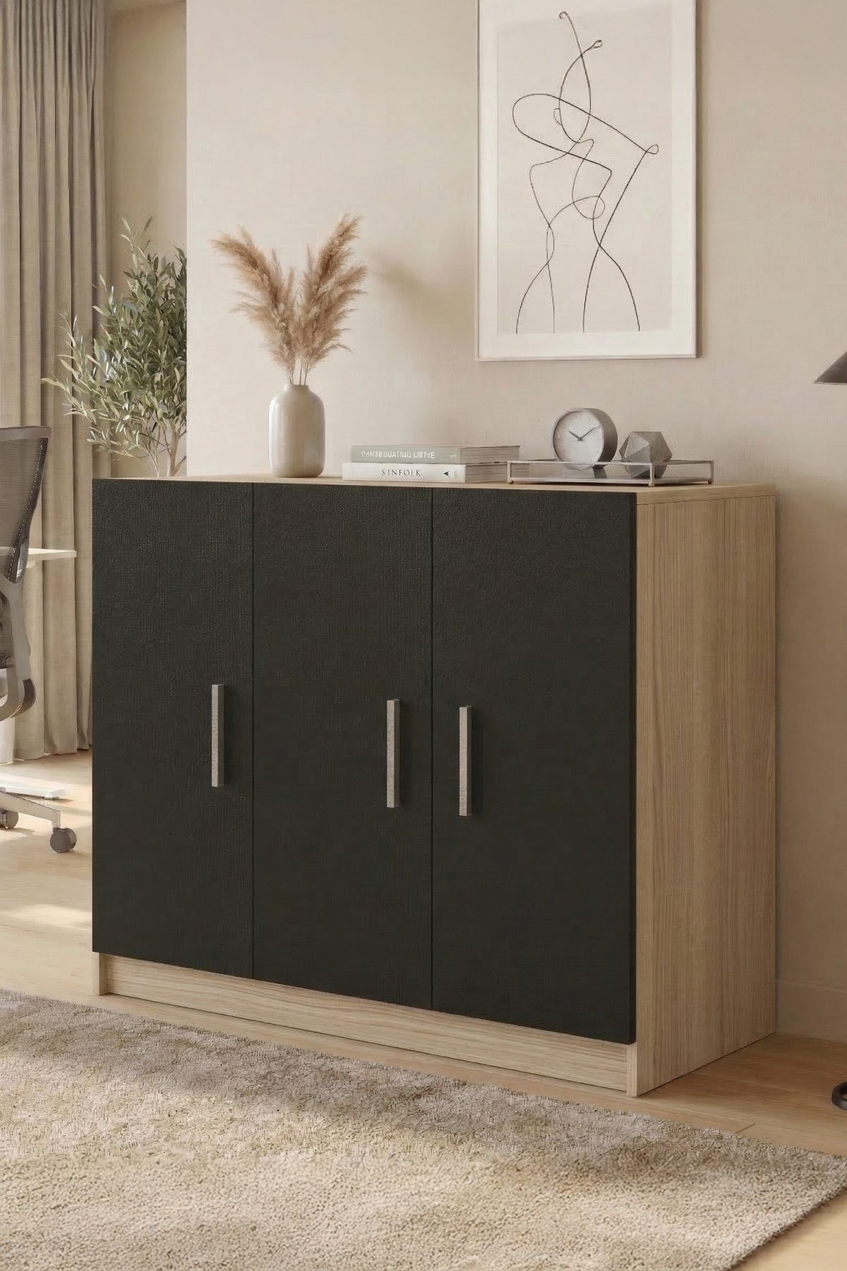 Vario E Ofis Kapaklı Dolap Meşe-Siyah VO5-OB