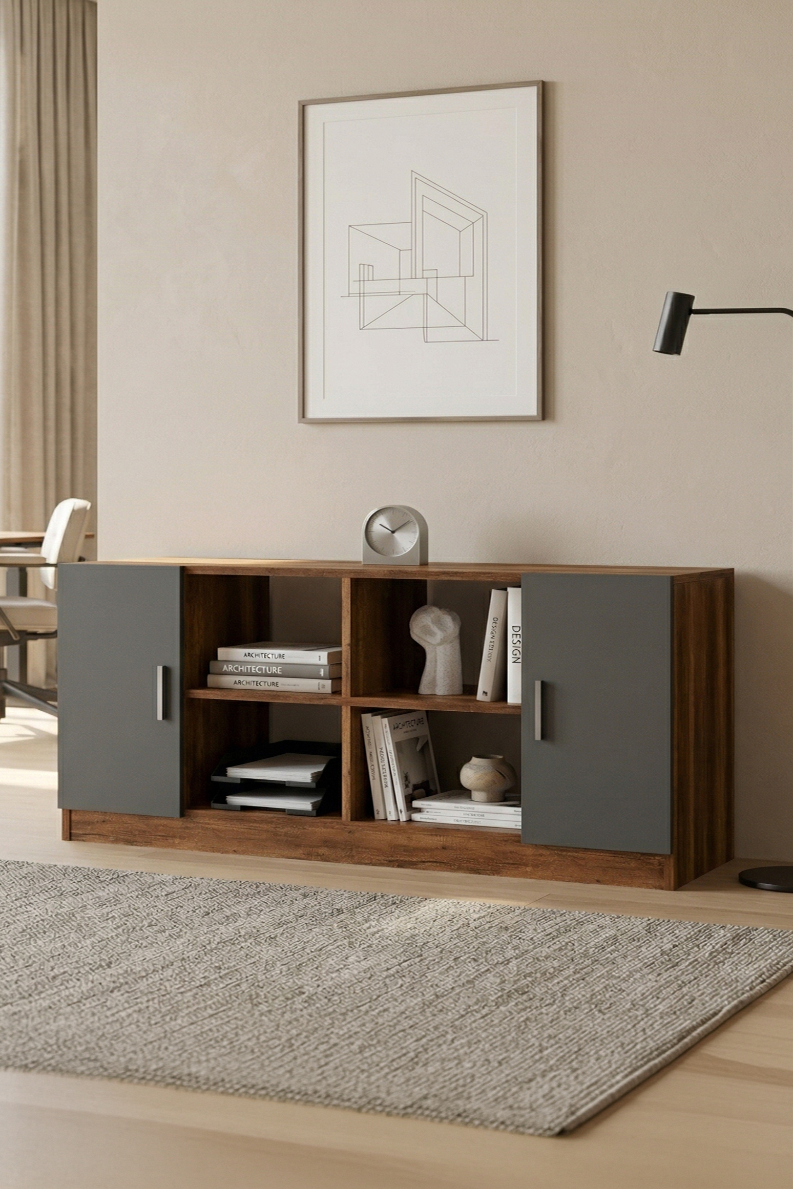 Vario F Ofis Kapaklı Kitaplık Dolap Barok-Antrasit VO6-BA