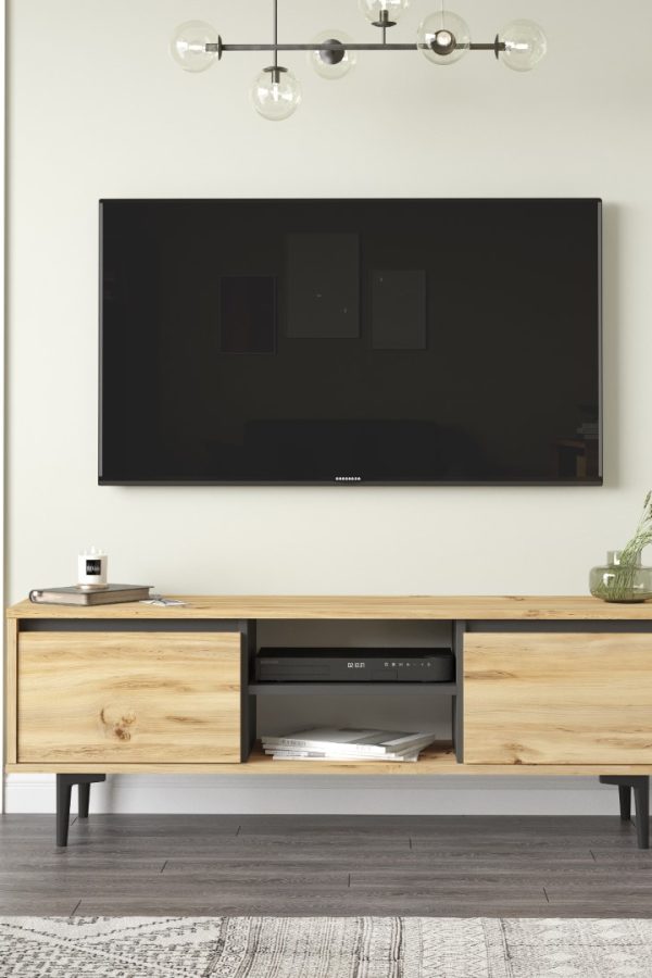 Aristo Tv Ünitesi Tv Sehpası Kapaklı 140cm Keçe-Antrasit AR1-KA