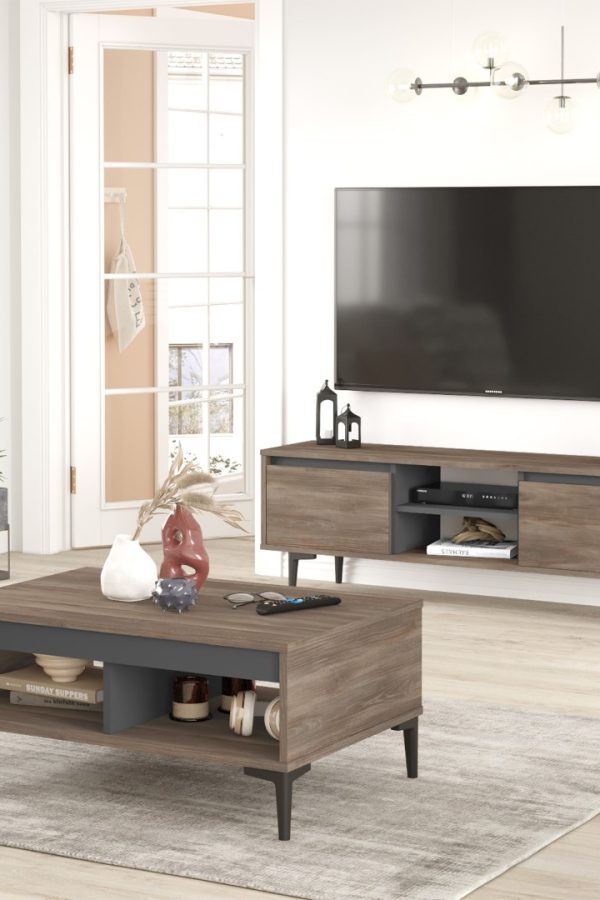 Aristo Tv Ünitesi Orta Sehpa 2'Li Set Kahve-Antrasit AR12-CA