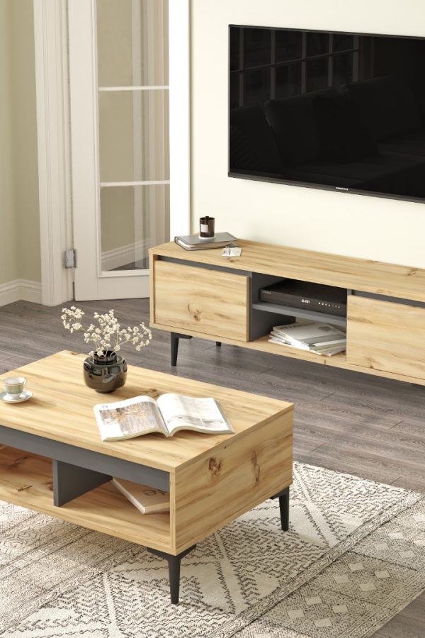 Aristo Tv Ünitesi Orta Sehpa 2'Li Set Keçe-Antrasit AR12-KA