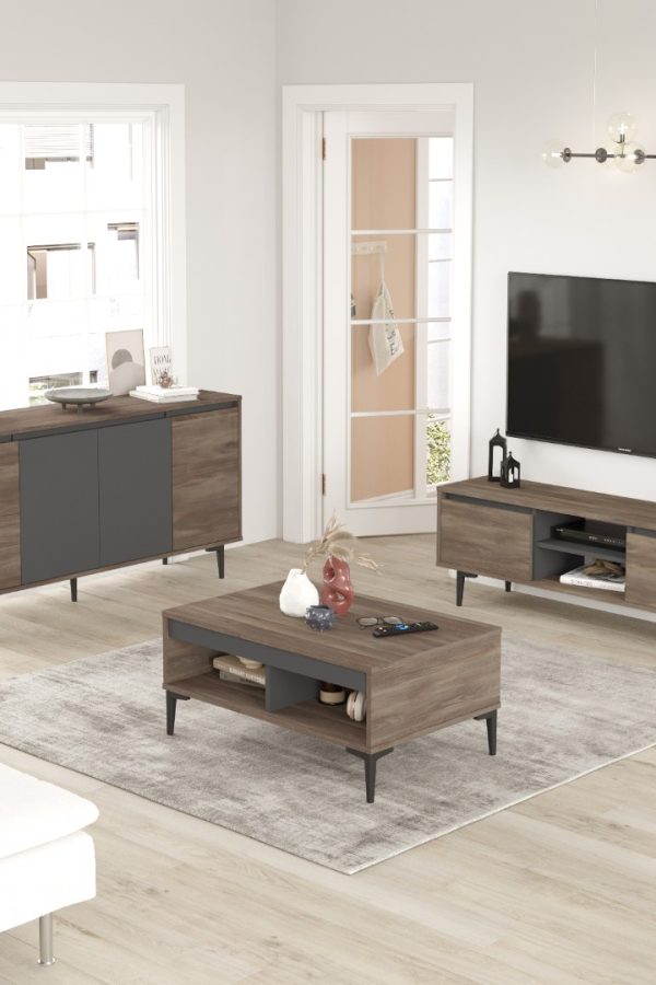 Aristo Tv Ünitesi Orta Sehpa Konsol 3'Lü Set Kahve-Antrasit AR13-CA