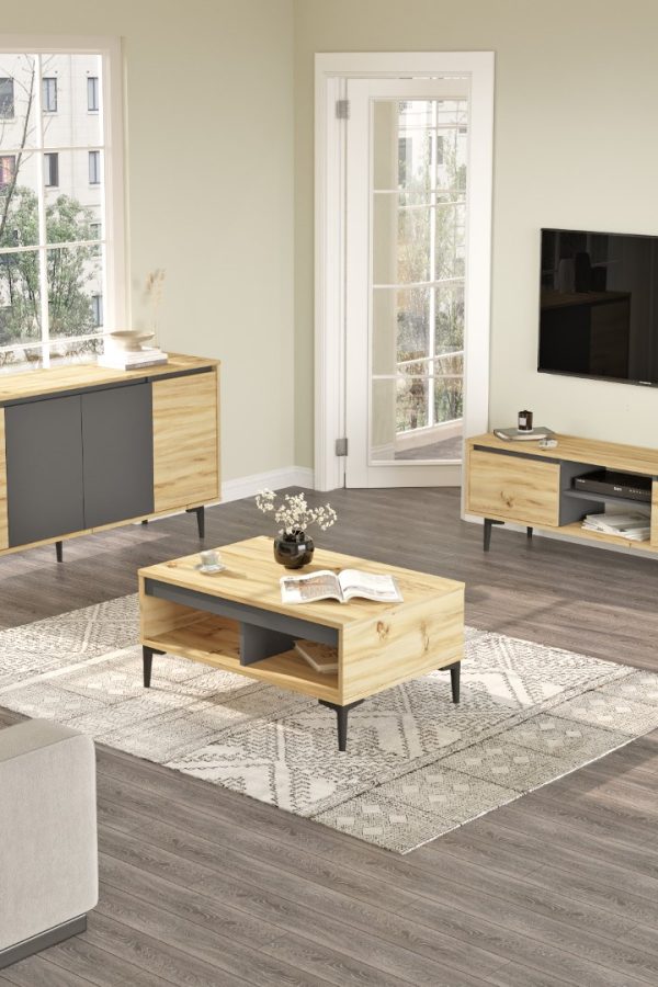 Aristo Tv Ünitesi Orta Sehpa Konsol 3'Lü Set Keçe-Antrasit AR13-KA