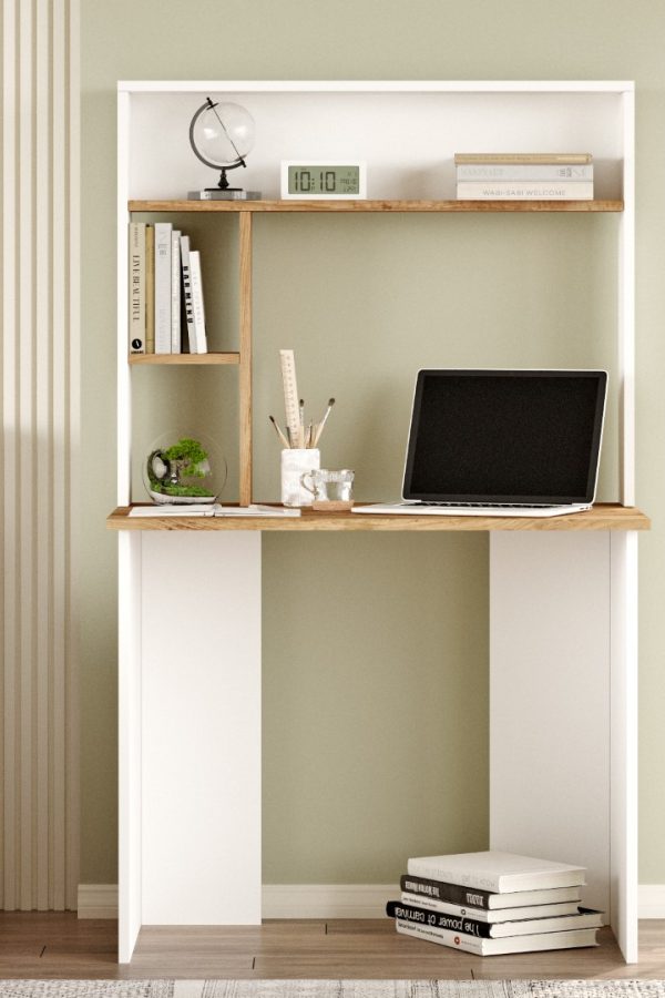 Bremen Çalışma Masası Kitaplık Raf Çam-Beyaz BR2-AW